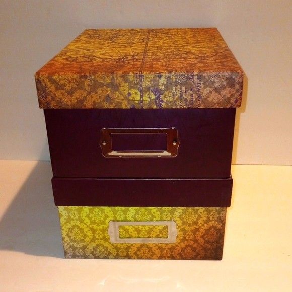 Decorative Photo Storage Boxes Vintage Map Pattern 