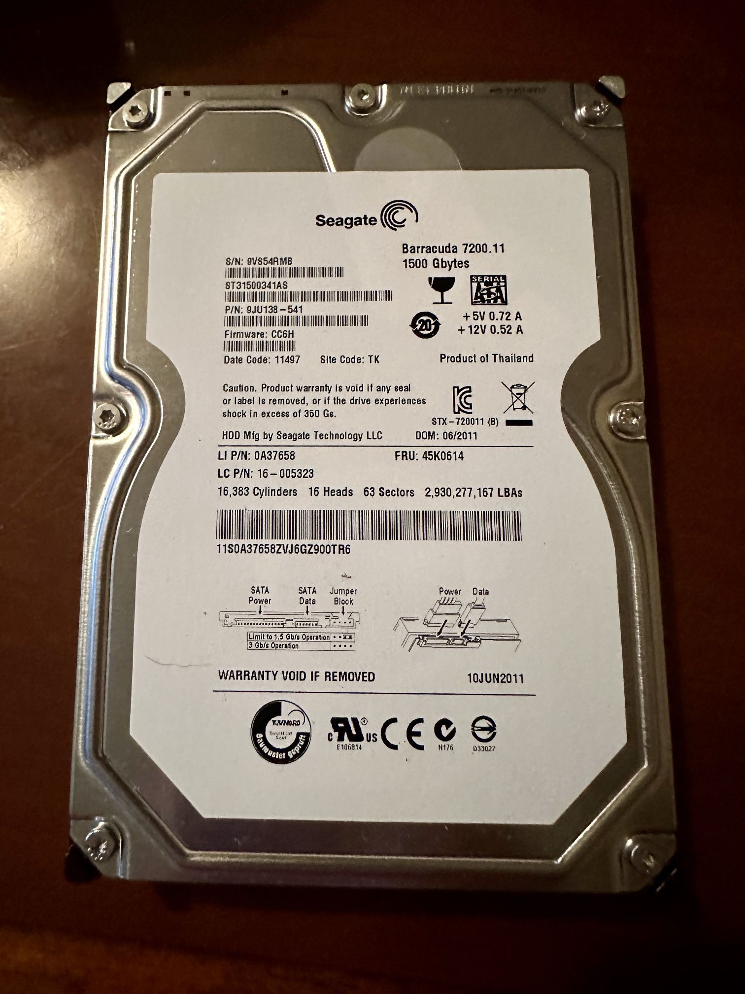Seagate Barracuda 7200.11 1.5TB Internal 7200RPM 3.5" (ST(contact info removed)1AS) HDD