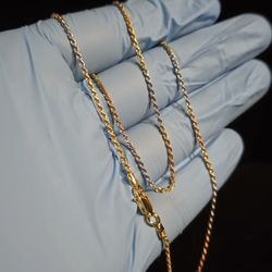 Italian Sterling Silver Tri-Color 14k Diamond-Cut apprx. 1.5 mm Rope Chain