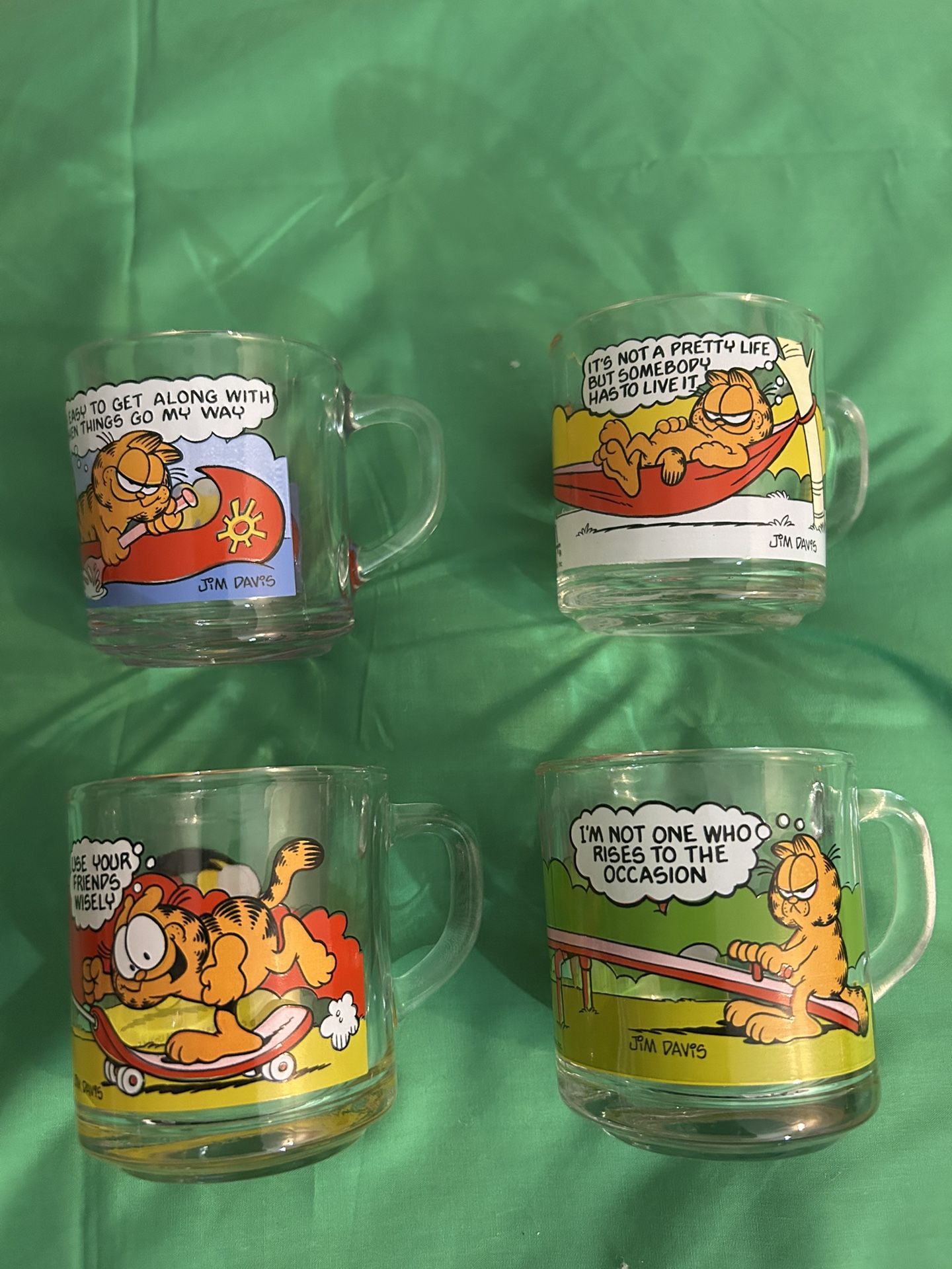 Vintage Collectible McDonalds Garfield Glass Mugs 1978 Jim Davis 3.5" Tall 4Pk