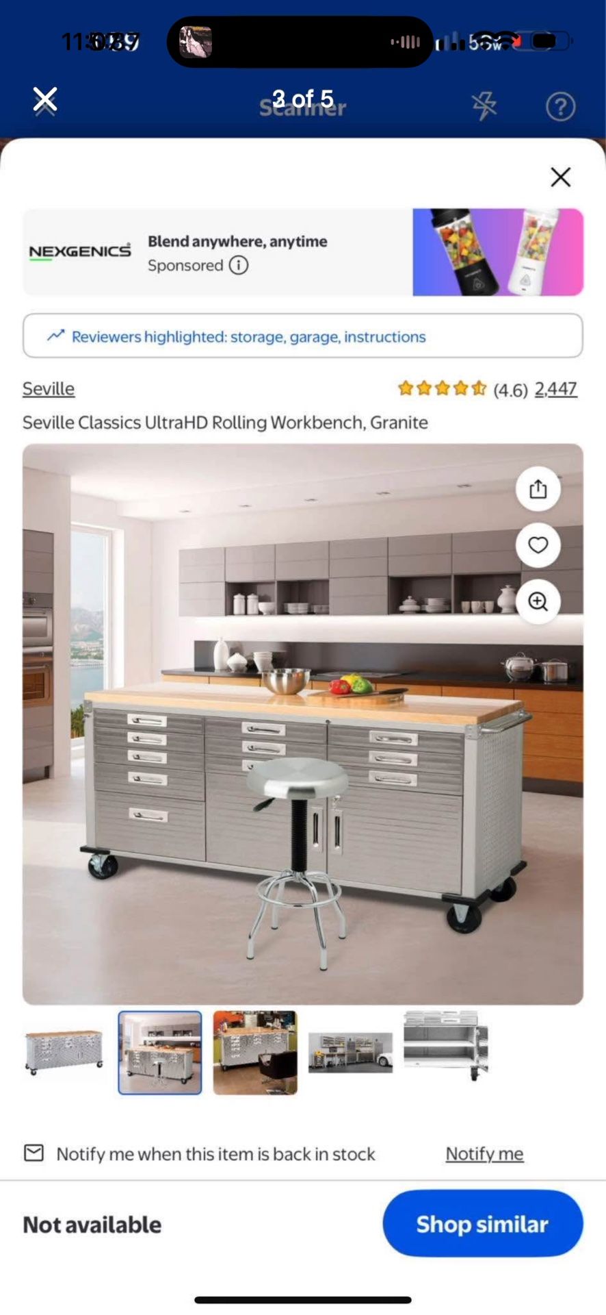 Seville Classics UltraHD Rolling Workbench, Granite