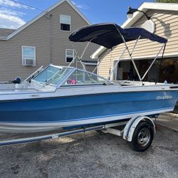 1984 sea sprite boat clean interior 18 ft long it’s blue motor needs work but boat floats and was in water 2021 cracked lower unit needs a little work