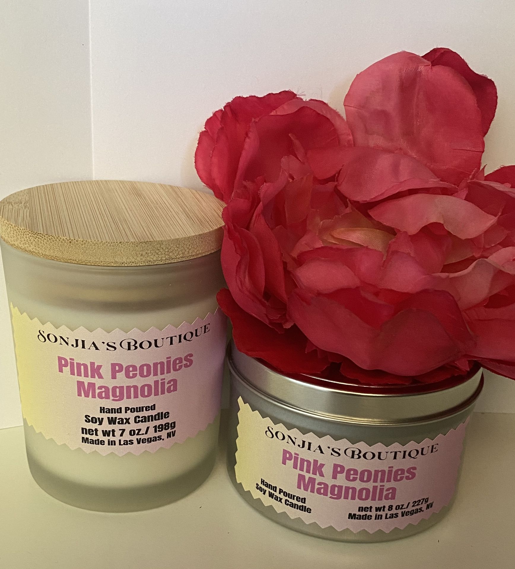 Handmade Pink Peonies and Magnolia scented candles bundle