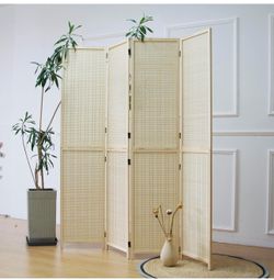 4 Panel Bamboo Room Divider and Folding Screen Divider (67" H x 61.4" W)