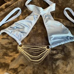 Baby Blue 2 Piece With Sheer Bottom Cover Up costume Exotic dance outfit. 