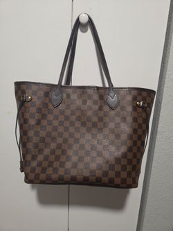 Louis Vuitton Neverfull Damier Ebene Medium Tote Brown Red Lining Gold HW