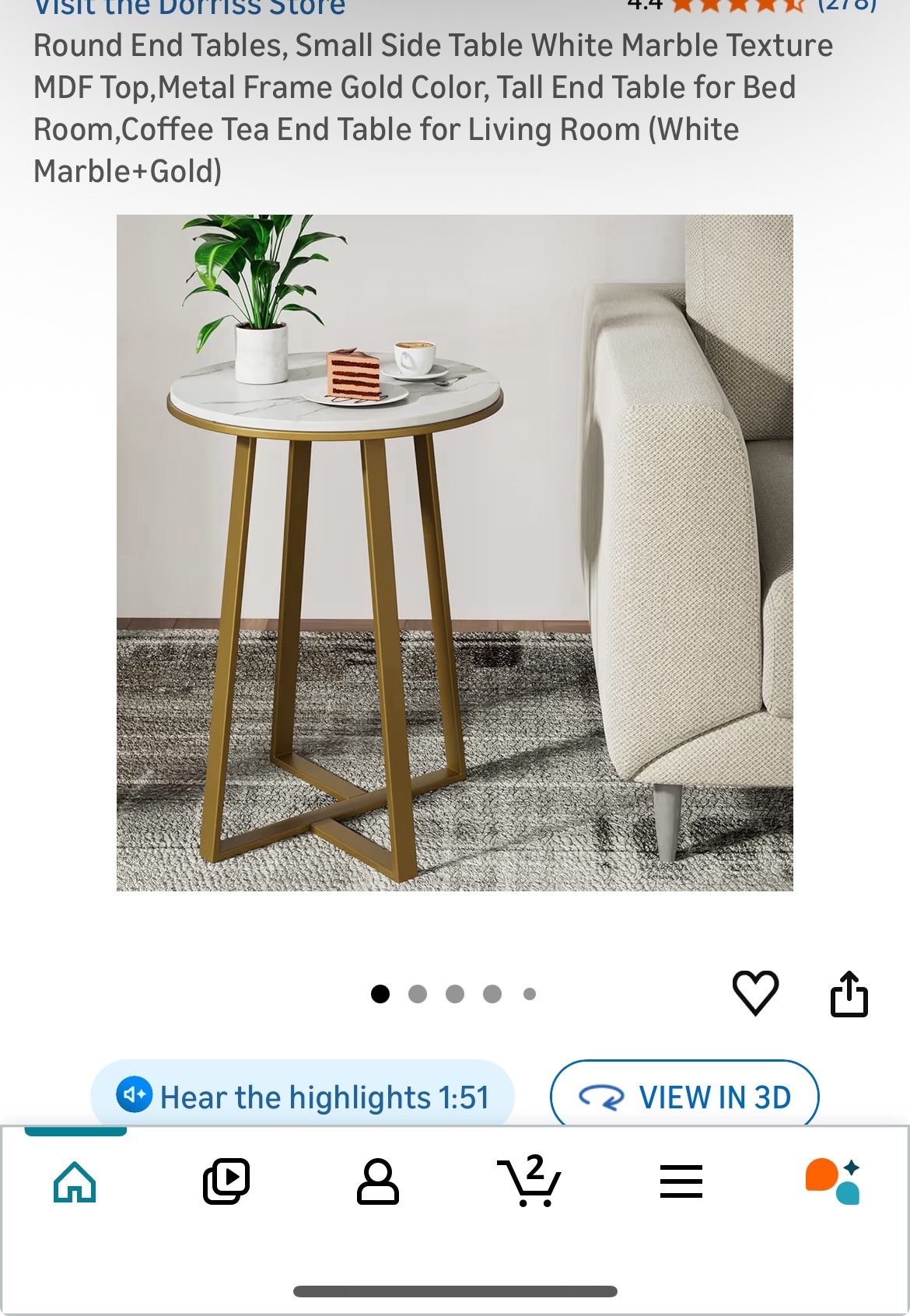 New Round White Marble Side/end Table
