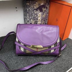 Pre Owned Authentic Burberry Bridle Purple Leather Crossbody Bag