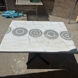 Square Wood Table with Vinyl Marble Cover – Sturdy & Stylish