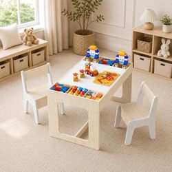3 in 1 Kids Art Table and Chair Set, Wooden Activity Desk w/Blackboard, Ample Storage Space, 2 in 1