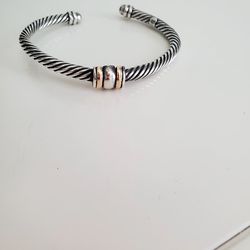 925 Sterling Silver With 18k Real Gold Accent Rope Bangle, $125 OBO