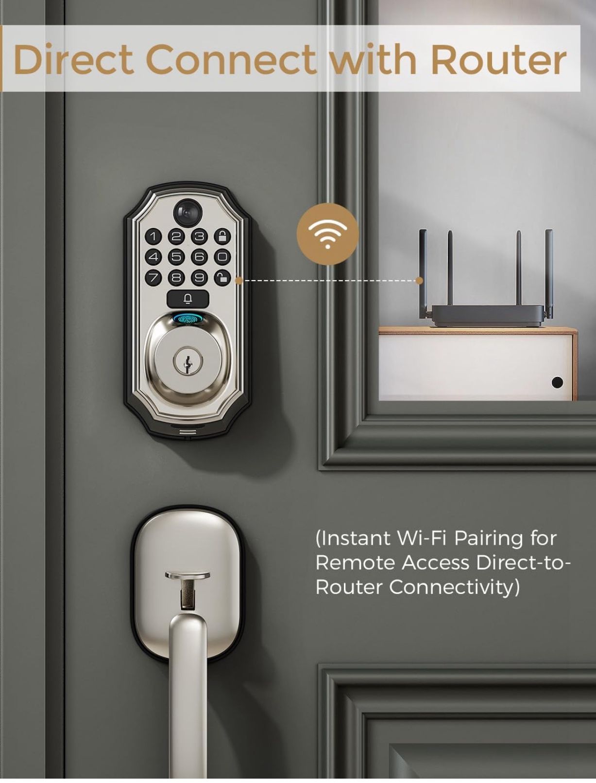 WiFi Smart Lock with Camera - Keyless Entry Deadbolt with Handle Set, 5-in-1 Camera+Doorbell+Fingerprint+Keypad, App Control, Auto Lock, Easy Install,