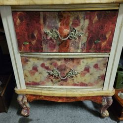 Vintage French Provincial Dresser Nightstand 2 Drawer Decoupage Red Roses 