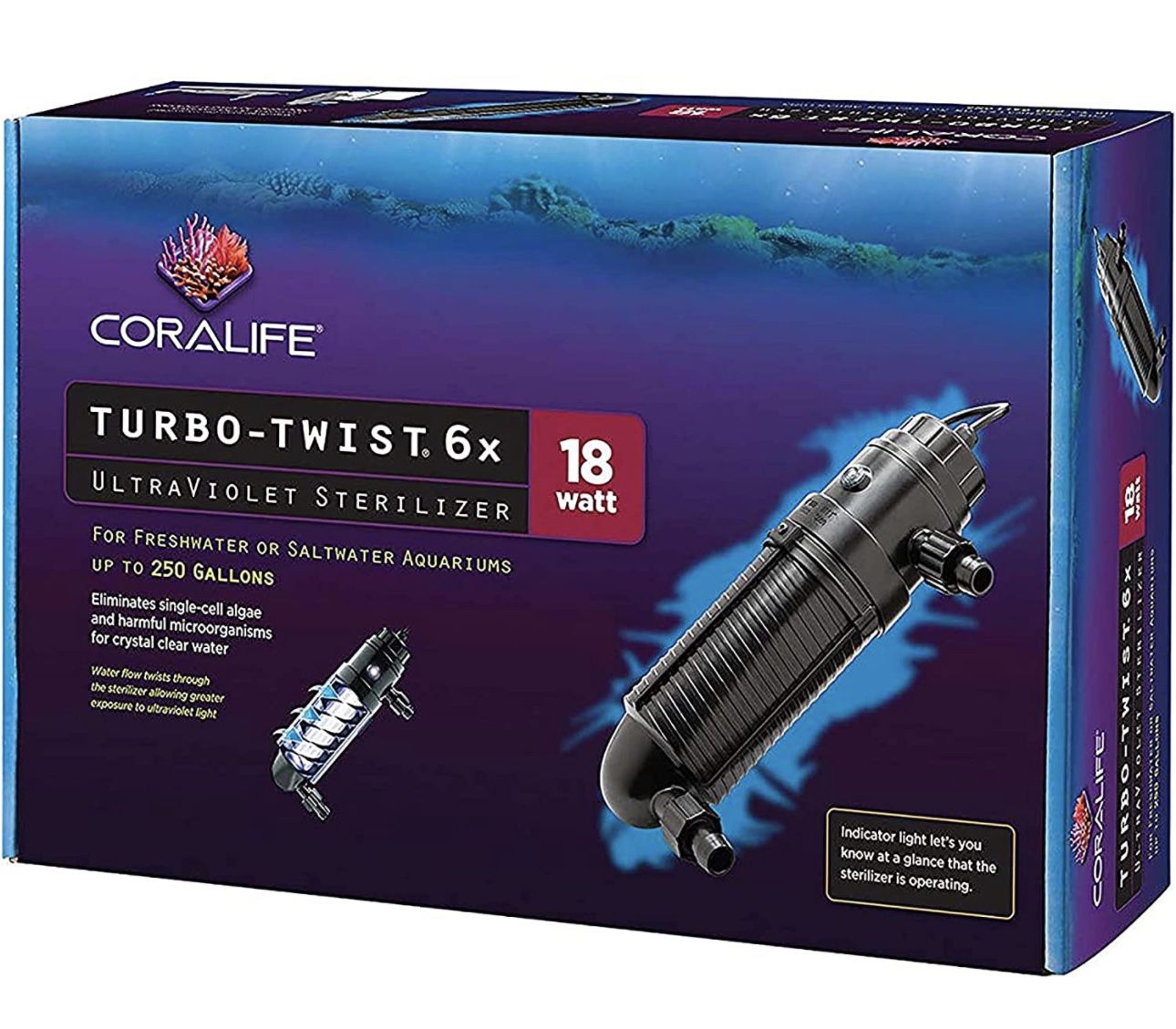 Coralife Turbo-Twist UV Fish Tank Sterilizer 6X, Up to 250 Gallons