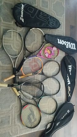 tennis rackets and bags