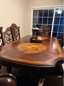 Vintage heavy duty wood dining table/6chairs