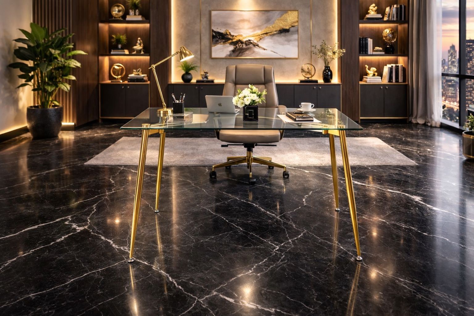 Executive Gold Glass Office Desk 47”