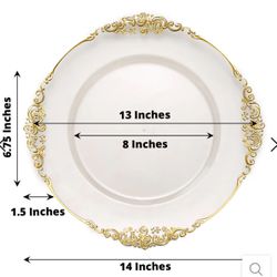 Gold Embossed Baroque Round Charger Plates With Antique Design Rim 13"