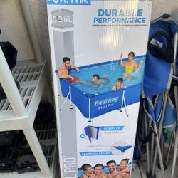 Bestway Steel Pro rectangular above-ground pool (about 13 ft 1 in x 6 ft 11 in x 32 in).