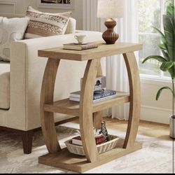 Tribesigns End Table for Living Room, 3-Tier Narrow Side Table with Storage, Farmhouse Wood