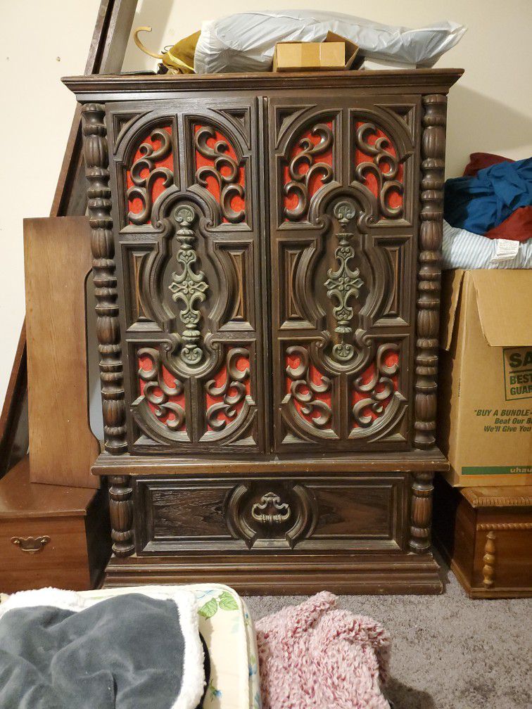 Gothic Revival Wood Carved Cabinet dresser