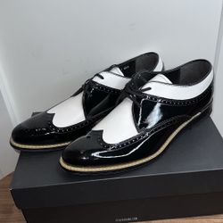 Stacy Adams, Men's, Dayton ll, Wingtip Oxford, Shoes, Black and White, Patent Leather, Size 12