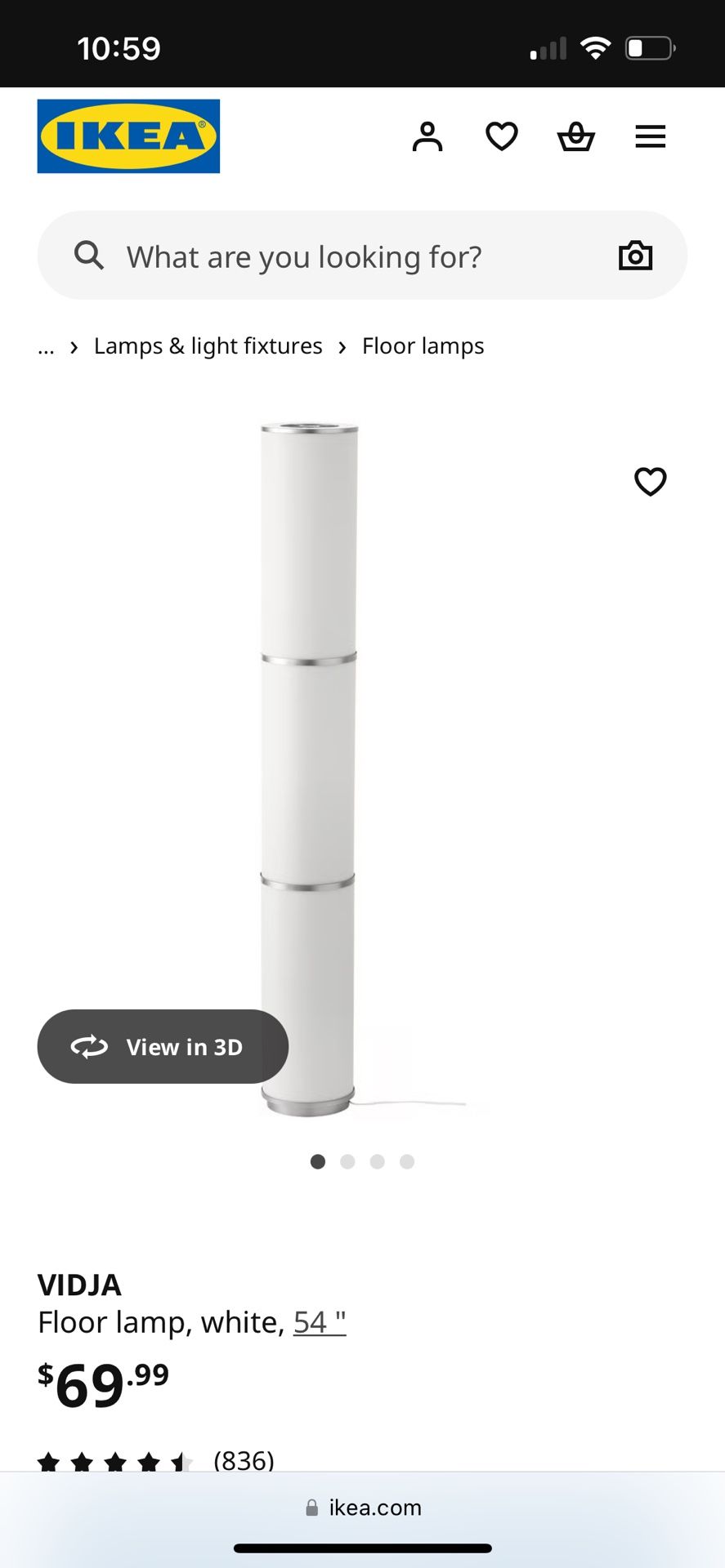 IKEA VIDJA Floor lamp, white, 54 "