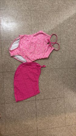 Pink Leopard Print One-Piece Swimsuit with Cover-Up for Girls M (8)