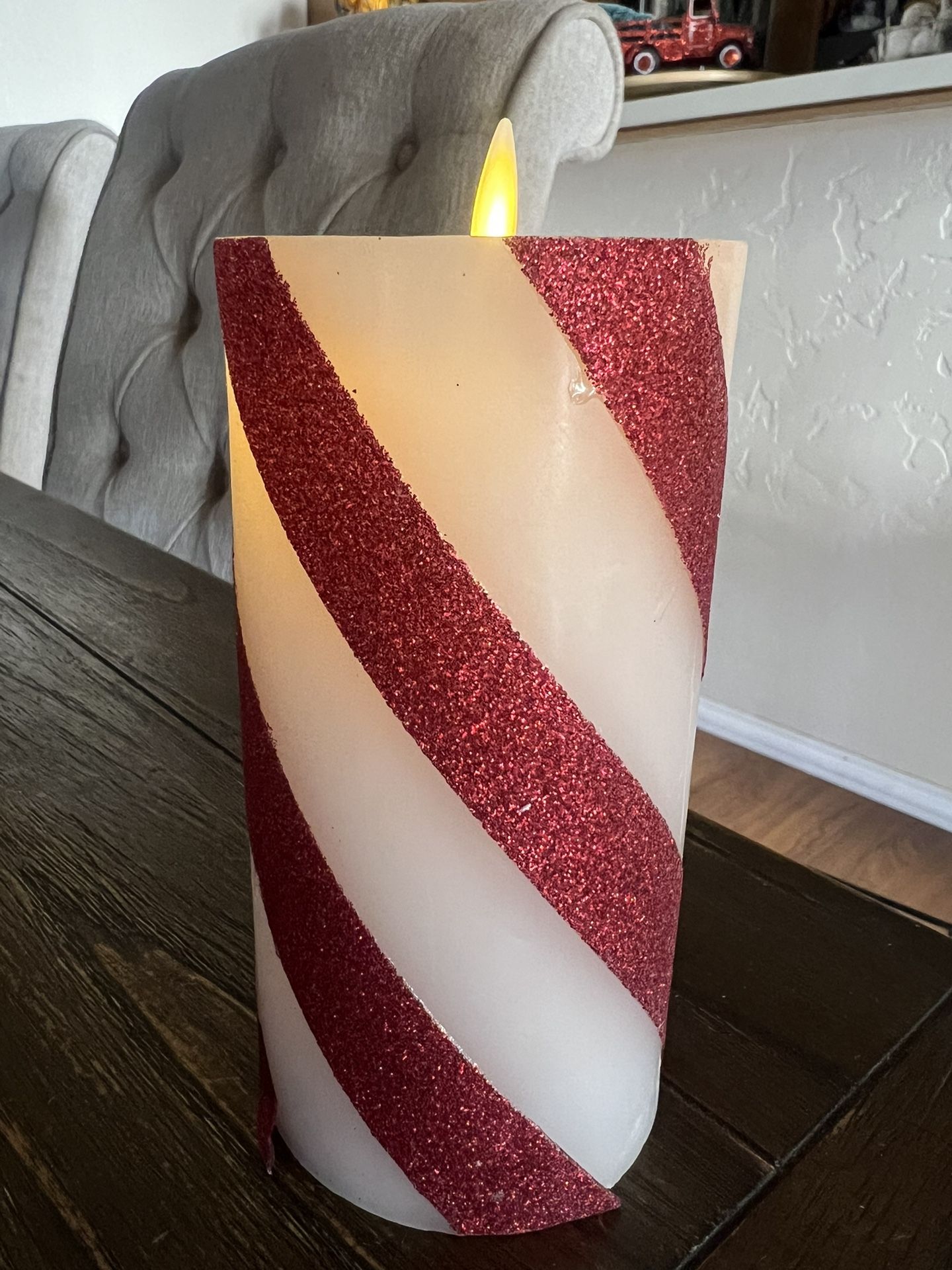 NEW Luminara 3” x 6.5” Glitter Stripe Pillar