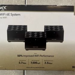 NETGEAR Nighthawk Tri-Band Whole Home Mesh WiFi 6E System (MK93S) – Router + 2 Satellite Extenders - 5.7Gbps Speed - Coverage up to 7,500 sq. ft., 100