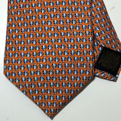Brooks Brothers 100% Italian Silk Tie Made in USA - Orange with Ladybug Pattern