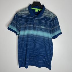 Hugo Boss Paddy 3 Striped Polo Shirt Mens Slim Fit Large Blue