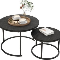 HOJINLINERO Round Coffee Table,Nesting Coffee Table Set of 2,Center Tables for Living Room,Office, Home Small Space,Stacking Side Tables,Sturdy and Ea