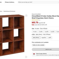 Closetmaid 9 cube book shelves organizer