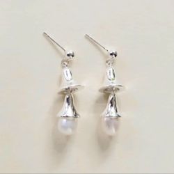 925 Sterling Silver Flower Pearls Drop Dangle Earrings New Gift