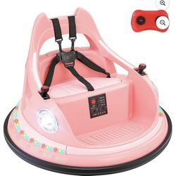 12V Bumper Car,Neche Ride On Toys for Toddlers,360° Spin Toddler Car with Remote,5 LED Lights,Pink