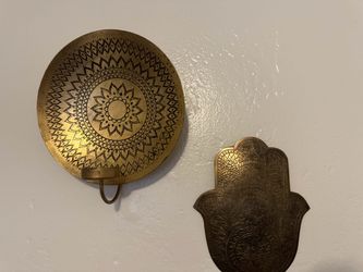 World Market Brass Hamsa Wall Plaque and Mandala Candle Sconce