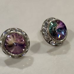 Silver Round Soft Pink Swarovski Crystal Stud Earrings
