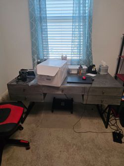 Rustic Gray Wood and Metal Desk $150 or best offer