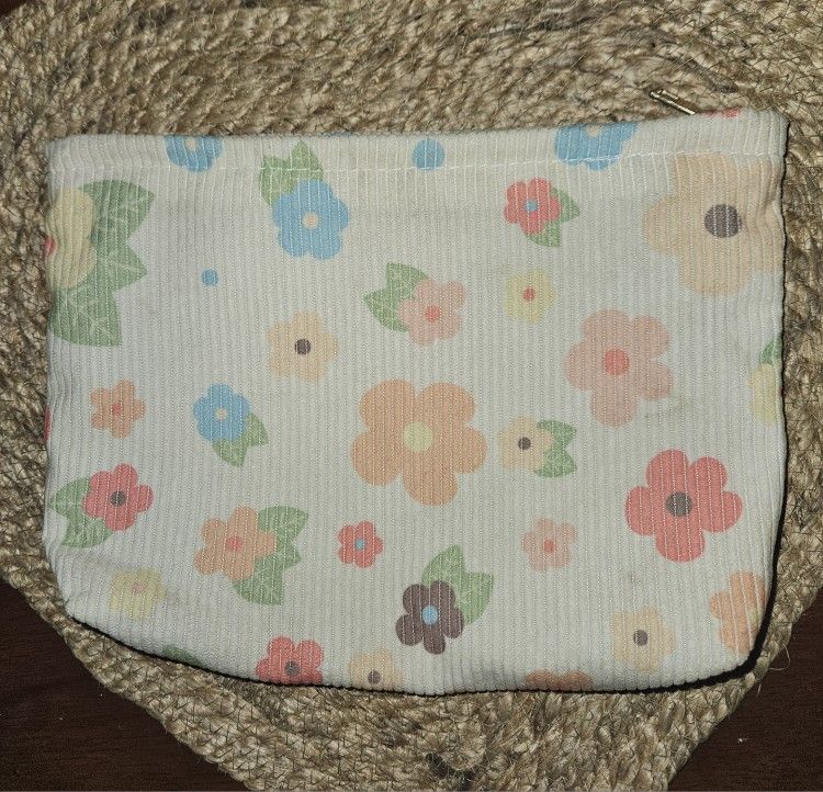 Corduroy Flower Makeup Bag Cosmetic Bag