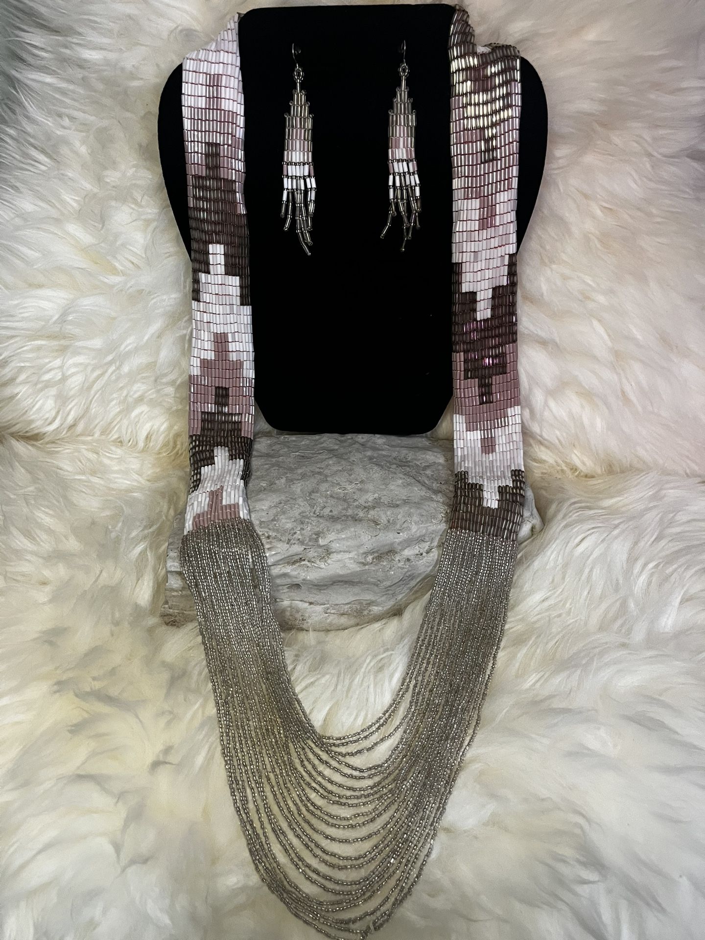 Seed Bead necklace, and earring set