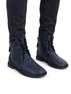 New Men’s Black Real Leather Lace-Up Ankle Boots, 12.5