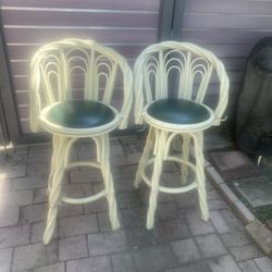 MidCentury Rattan / Bamboo Bar Stools (2)