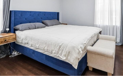 Royal Blue Velvet Tufted King Bed Frame – Excellent Condition