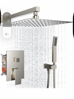 Rain Shower System 12 Inches Shower Head with Handheld Combo Set for Bathroom,High Pressure Rainfall Shower Faucet Set Wall Mounted,Rough-in Valve and
