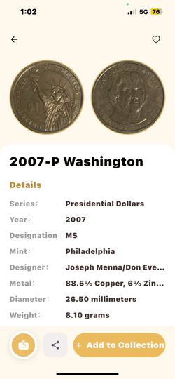 2007-P George Washington Presidential Dollar Coin