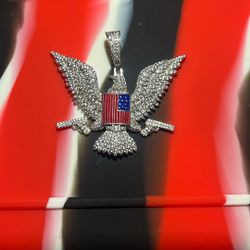 Moissanite USA American Bald Eagle Pendant 