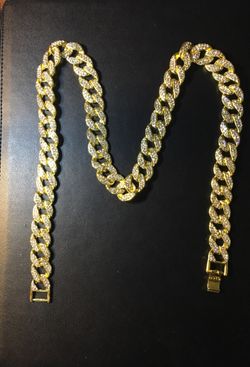 Men’s Simulated diamond necklace 18k YGF 24 inch