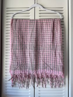 Pink and Gray Woven Scarf with Fringe