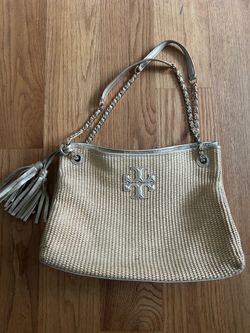 Tory Burch Woven Straw Bag with chain straps
